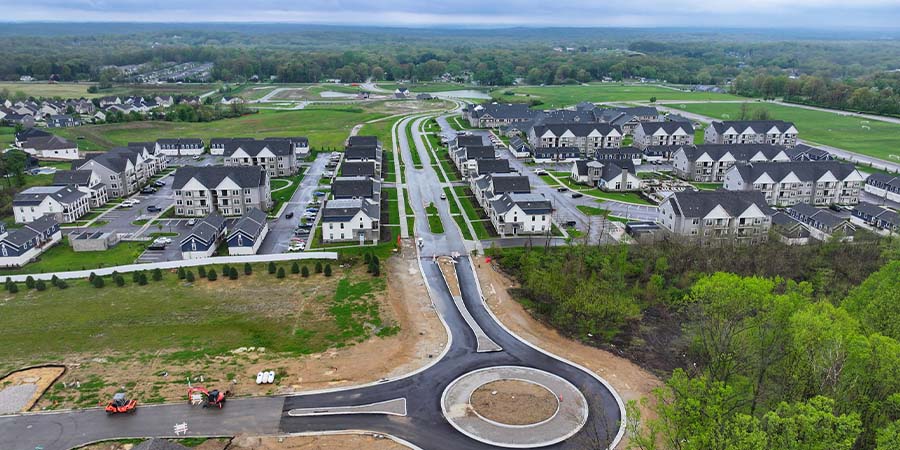 Aerial view of construction development site