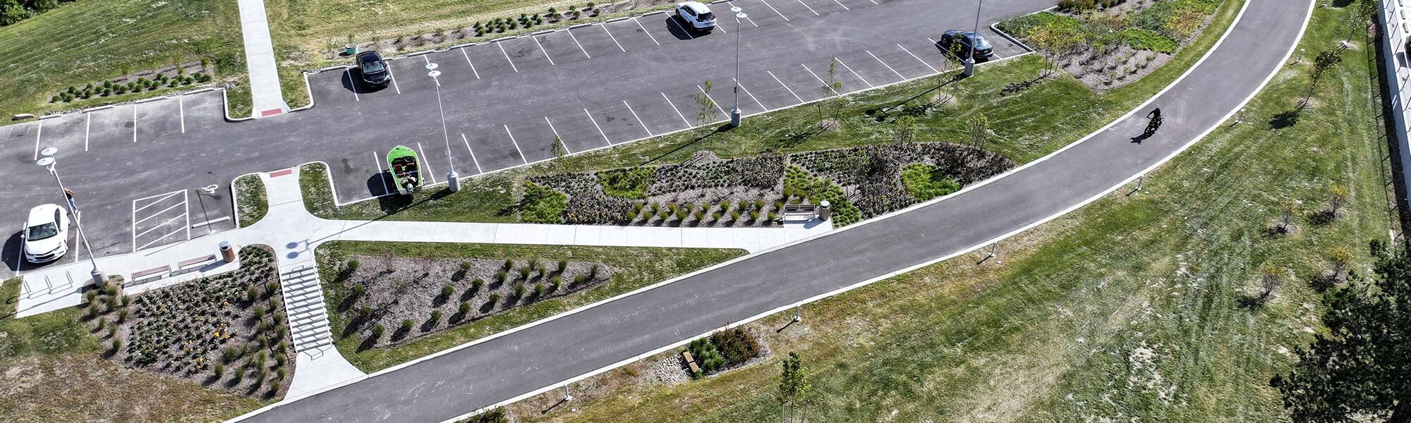 Aerial view of a parking lot