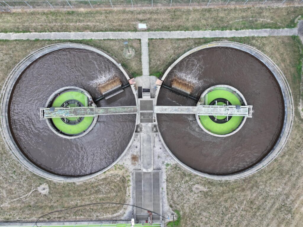 Aerial view of a wastewater treatment plant