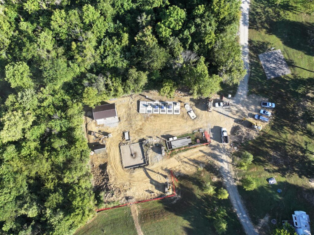 Aerial view of a wastewater treatment plant in progress