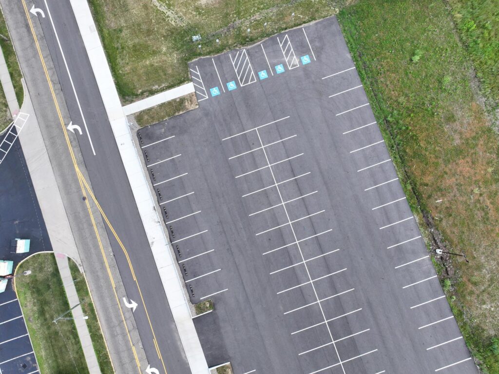 Aerial view of a parking lot