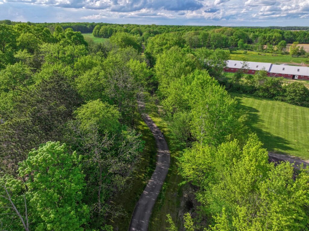 Trail winding through a country setting