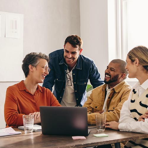 Coworkers laughing together