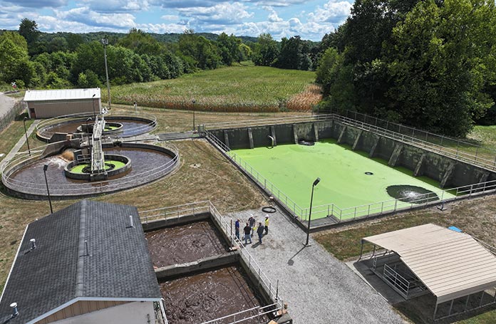 Aerial view of a wastewater treatment plant