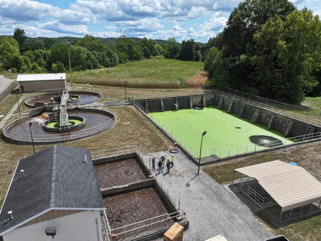 Aerial view of a wastewater treatment plant