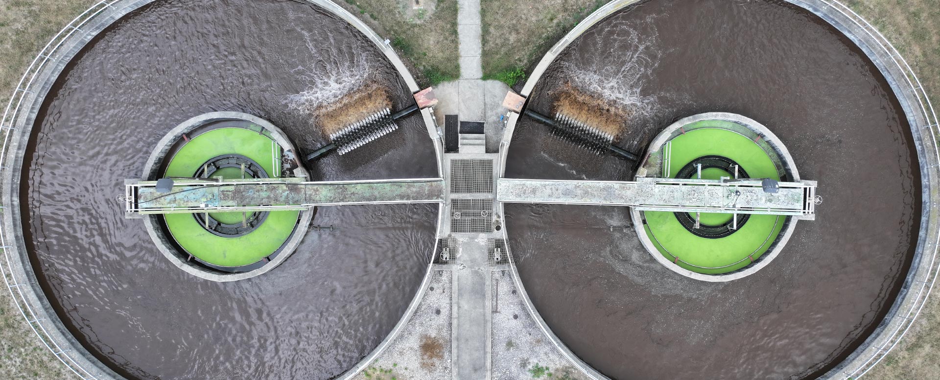 Aerial view of a wastewater treatment plant