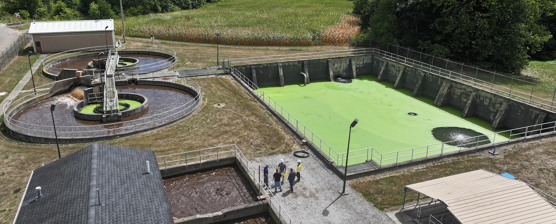 Aerial view of a wastewater treatment plant
