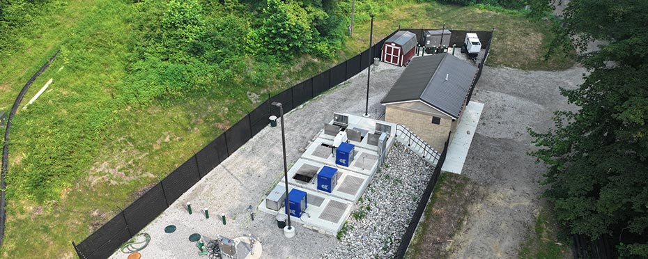 Aerial view of a wastewater treatment plant